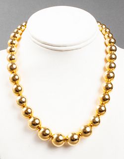 MIlor 14K Yellow Gold Graduated Ball Bead Necklace