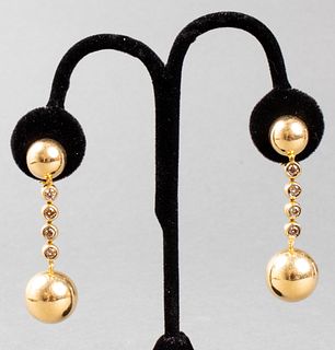 18K Gold Champagne Diamond Ball Drop Earrings