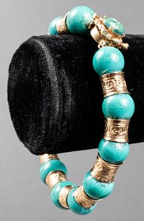 Vintage 14K Yellow Gold Turquoise Bead Bracelet