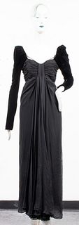 Adolfo New York Black Silk And Velvet Dress