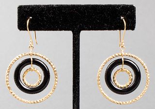 14K Yellow Gold & Onyx Circle Drop Earrings