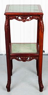 Chinese Carved Hardwood And Marble Two Tier Table