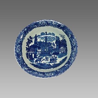 Vintage Blue On White China Victoria Ware Ironstone 19th Century porcelain bowl.
