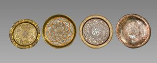 Mamluk revival Syrian Silver Inlaid Brass Trays (4). 