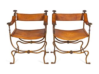 A Pair of Italian Renaissance Style Wrought-Iron Savanarola Chairs
Height 36 1/2 x width 26 x depth 20 inches.