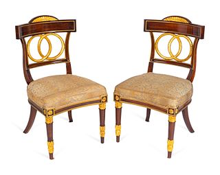 A Set of Four Russian Neoclassical Style Parcel-Gilt Mahogany Armchairs
Height 36 1/2 x width 20 x depth 19 inches.