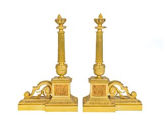 A Pair of Empire Style Gilt-Bronze Chenets
Height 22 1/4 x width 13 3/4 inches.