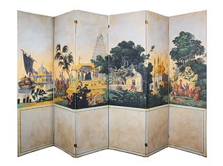 A Six-Panel Panoramic Zuber Wallpaper Panel Floor Screen
Height 96 x width of each panel 26 inches.