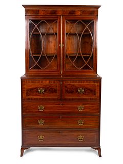 A George III Inlaid Mahogany Secretary Bookcase
Height 82 x width 42 1/2 x depth 21 7/8 inches.