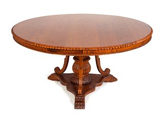 A Regency Style Carved Rosewood Tilt-Top Breakfast Table
Height 30 x diameter 60 inches.