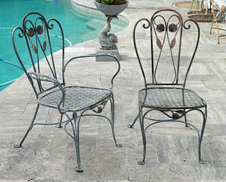 Twelve Salterini Wrought Iron Dining Chairs
Height 36 x width 26 1/2 x depth 23 inches.