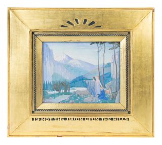 Jessie Bayes
(British, 1876-1970)
Is Not the Dawn Upon the Hills
tempera
signed J. Bayes (LL)
7 1/2 x 9 1/2 inches
in original artist built frame