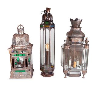 Five Middle Eastern Metal Lanterns
Height of tallest 35 1/2 inches.