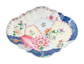A Chinese Export PorcelainTobacco Leaf Footed Serving Dish
Height 3 1/4 x length 14 1/4 x width 11 inches.