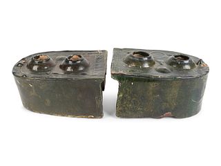 Two Chinese Green-Glazed Terracotta Stove ModelsHeight of larger 4 x width 8 x depth 6 1/2 inches.