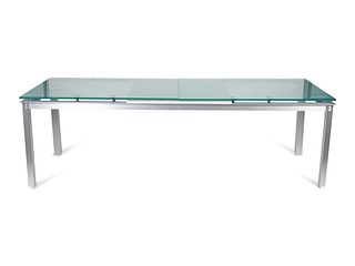Paolo Piva For B&B Italia
(Italian, 1950-2017)
A Brushed Metal, Frosted Glass and Wood Atavola Extension Dining Table