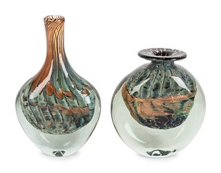 Two Michele Luzoro Glass Vases
Heights 7 and 5 1/4 inches.