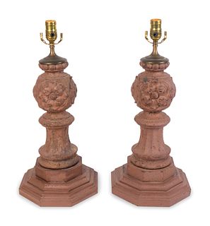 A Pair of Cast and Painted Metal Table Lamps
Height of bases 17 inches.
