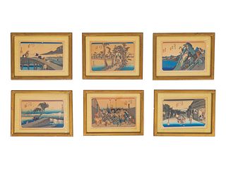A Set of Twelve Japanese Woodblock Prints
Each sight 6 x 9 inches.