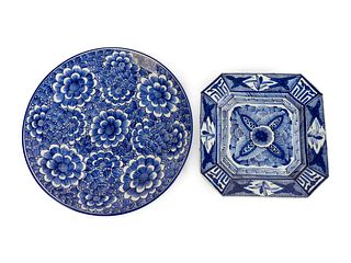 A Chinese Blue and White Porcelain Charger and Octagonal Dish
Diameter of larger, 16 inches.