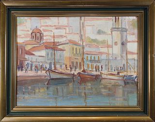 European School, Painting of a Harbor Scene