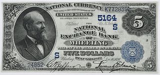 1882 $5 National Exchange Bank Wheeling, WV