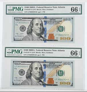 Pair of $100 Federal Reserve Notes