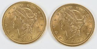Two Liberty Head $20 Gold Coins 