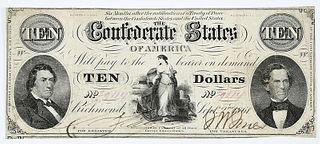 1861 $10 Confederate Note T-25