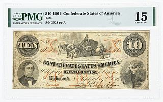 1861 $10 Confederate Note T-23