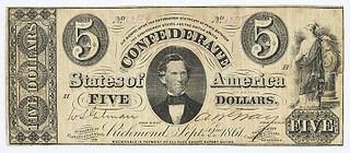 1861 $5 Confederate Note T-34
