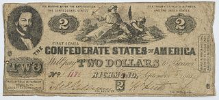 1861 $2 Confederate Note T-38