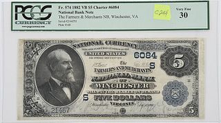 1882 $5 Farmers & Merchants NB Winchester, VA