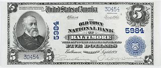 1902 $5 Old Town NB Baltimore, Maryland 