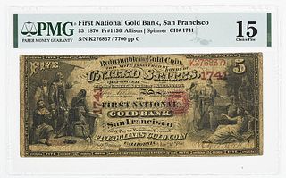 1870 $5 First National Gold Bank San Francisco