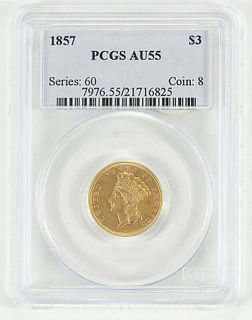 1857 Indian Princess $3 Gold Coin 