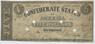 1861 $5 Confederate Note T-12