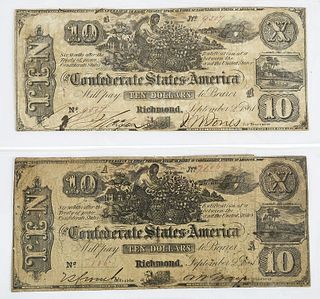 Two 1861 $10 Confederate Notes T-29
