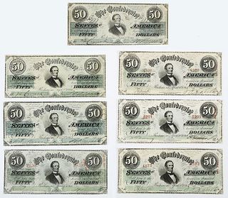 Seven Jefferson Davis Confederate Notes
