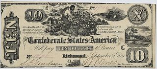 1861 $10 Confederate Note T-29