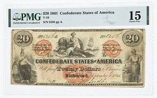 1861 $20 Confederate Note T-19