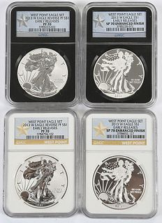 Four Graded American Silver Eagles 
