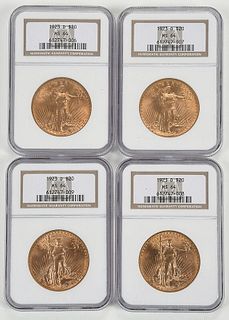 Four St. Gaudens $20 Gold Coins