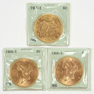 Three $20 Gold Coins