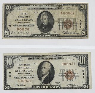 Two 1929 Gettysburg Pennsylvania National Notes