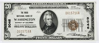 1929 $20 Riggs National Bank Washington D.C. 