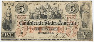 1861 $5 Confederate Note T-31