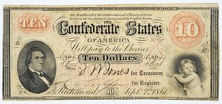 1861 $10 Confederate Note T-24