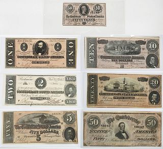Seven 1864 Confederate Notes
