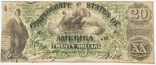 1861 $20 Confederate Note T-17